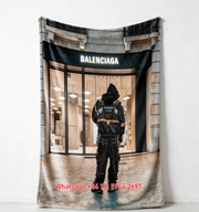 Balenciaga Store Streetwear Print Flannel Fleece Throw Blanket Sofa Cover BA349